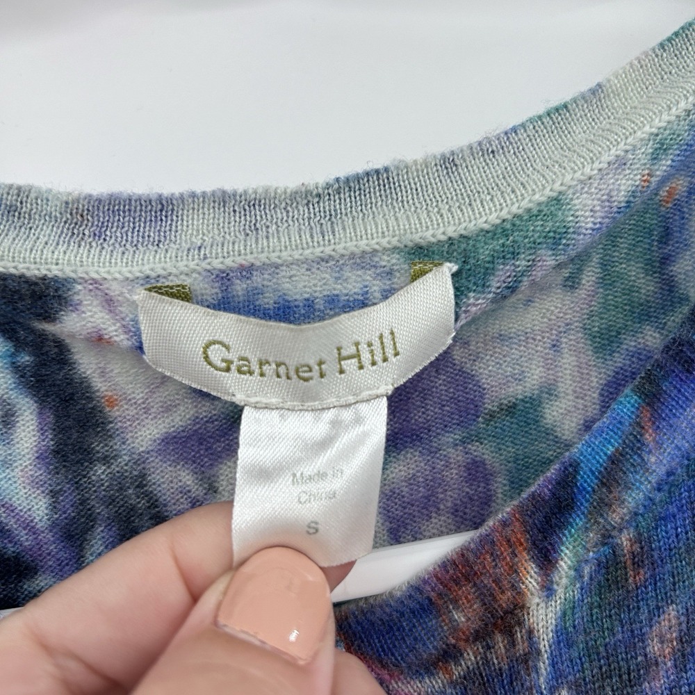 Garnet Hill Womens‎ Merino Wool Cardigan Sweater Size S Floral 3/4 Sleeve Artsy - Picture 2 of 7